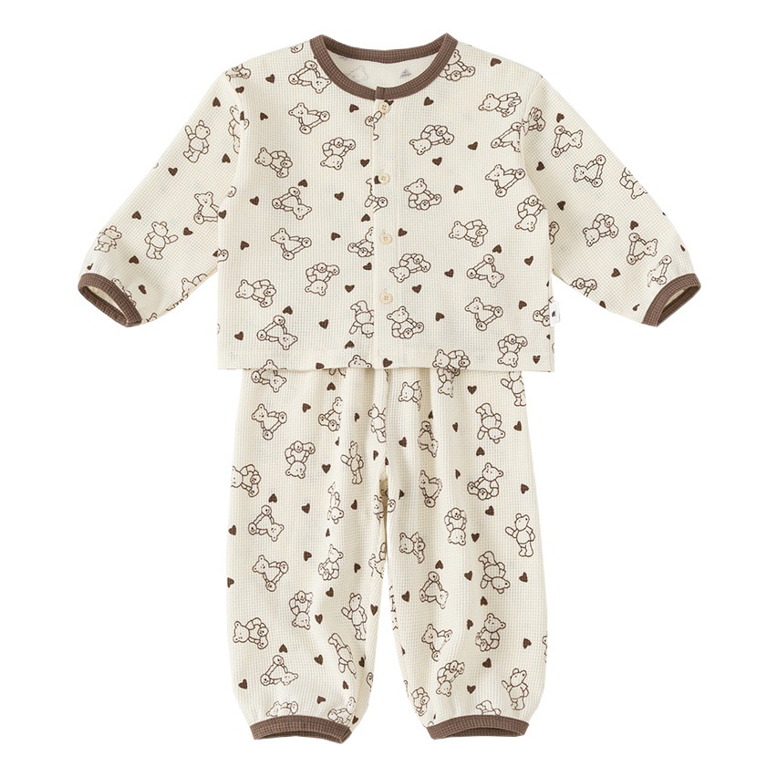 Babycity niños pijamas traje niños y niñas waffle cuello redondo cardigan ropa para el hogar conjunto de dos piezas CT24028