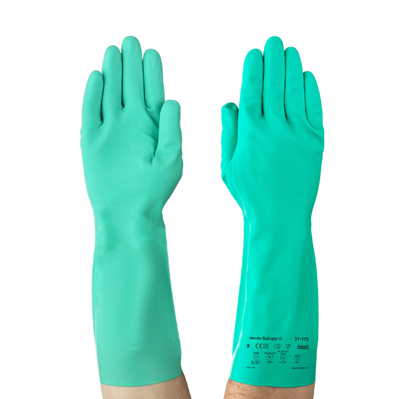 Ansell 37 - 175 / 176 Guantes de caucho de nitrilo resistentes a ácidos y álcali, protección contra el trabajo y la resistencia al desgaste para el hogar