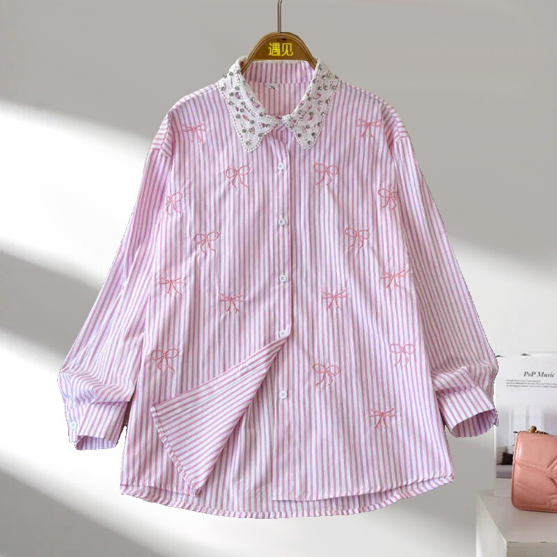 Light Luxury High-end Fashionable Diamond-encrusted Butterfly Long-sleeved Shirt Women's Early Spring and Summer Loose Korean-style All-match Slimming Jacket Trendy Brand