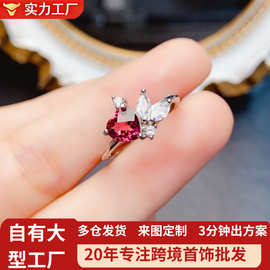 工厂批发爆款天然镁铝石榴石戒指S925银镶嵌主石6*6热销欧美代发