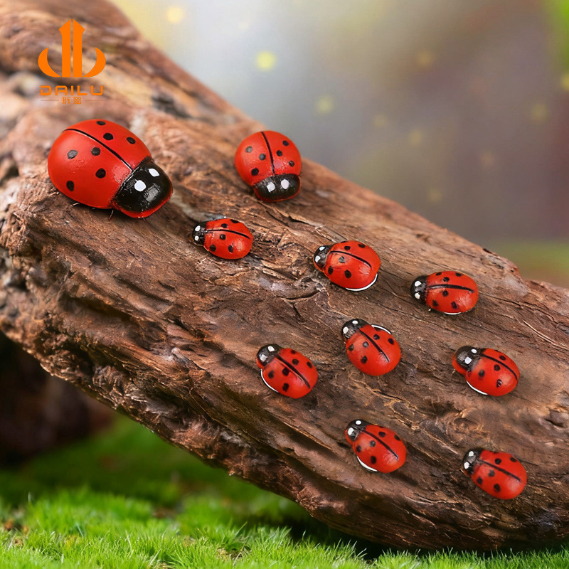 DIY Micro-Landscape Succulent Ornaments Mini Wooden Colorfulful Seven-Star Ladybugs and Beetles Can Be Pasted for Decoration