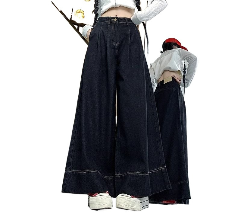 显瘦高腰宽松大码蓝色直筒阔腿裤2025年黑色牛仔裤女复古秋冬新款|undefined