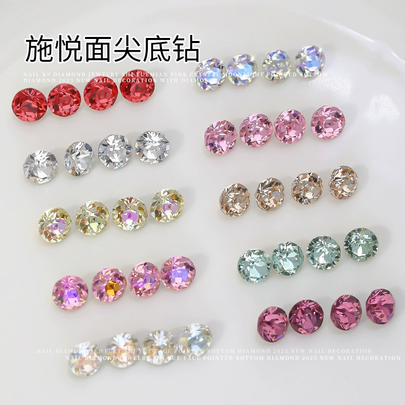 Ювелирные изделия с бриллиантами для дизайна ногтей, заостренная основа, размер лица Shiyue, красочный круглый ворс, бриллиант, многогранный, высокое качество, белый бриллиант для ногтей, оптовая продажа