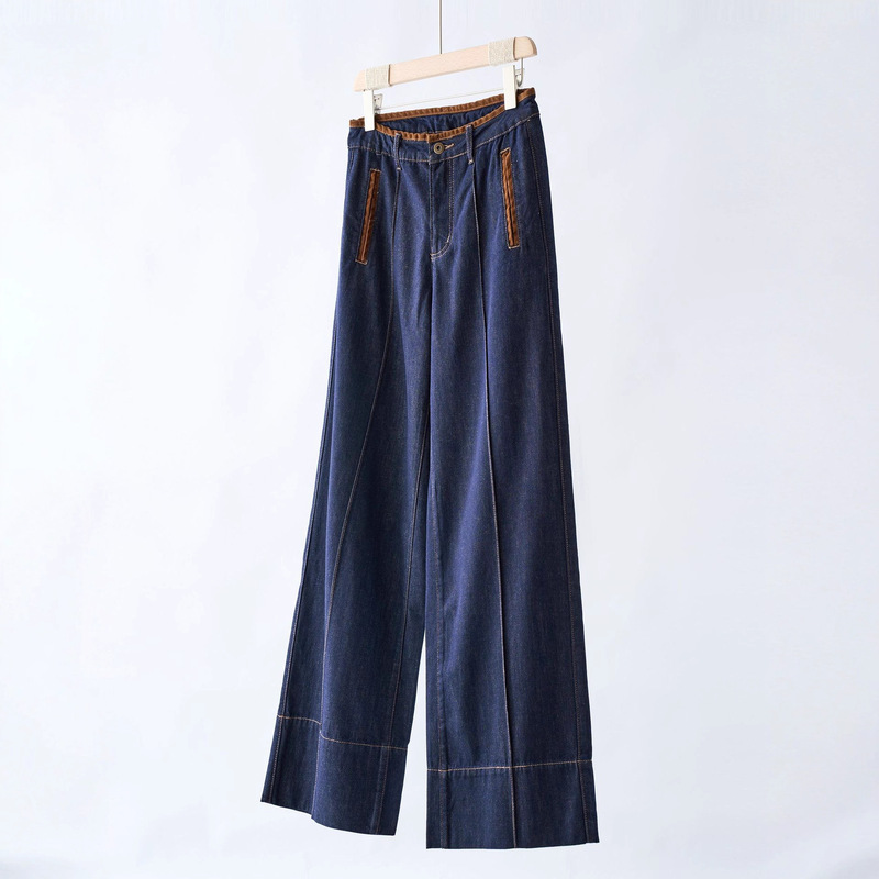 [in Stock, Same Style as Zhu Zhu] Fab Edge-Trimmed Raw Denim High-Waisted Wide-Leg Pants
