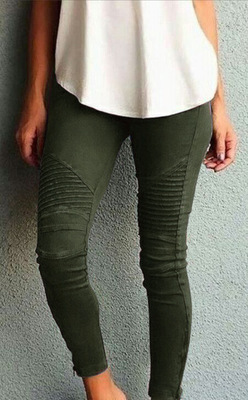 Los pantalones vaqueros de mujer de cintura alta arrugados transfronterizos de Amazon desean pantalones de levantamiento de cadera de ajuste Delgado multicolor