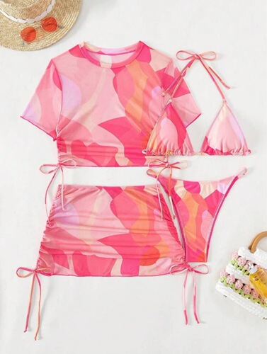 Xingcheng 2024 new European and American sexy swimsuit women's bikini bikini tie-dye four-piece set