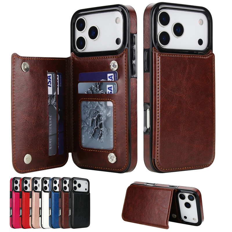 Suitable for Iphone17Pro Max Business Leather Case Apple 17 Card Crazy Horse Pattern Mobile Phone Case Amazon Hot Model