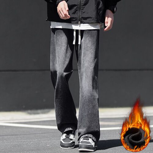 Men's Thermal Padded Thick American Street Casual Straight Leg Trousers Loose Straight Leg Retro Wide Leg Pants