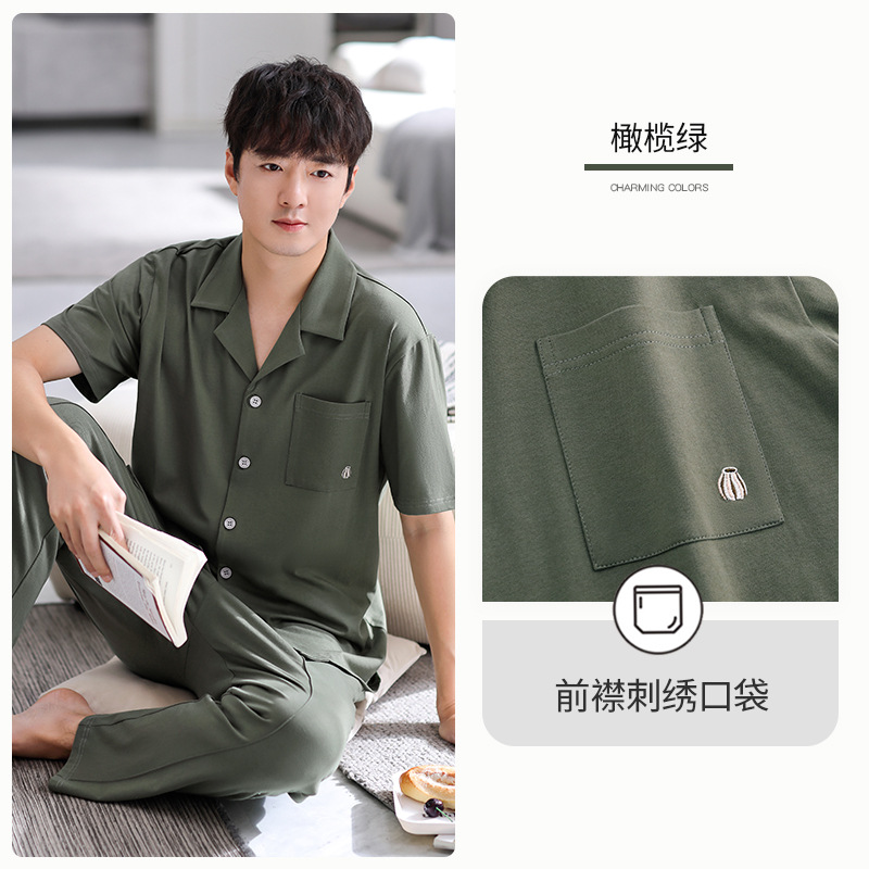 Pijamas de verano para hombre 100% algodón pantalones de manga corta ropa para el hogar traje de verano delgado para hombre más tamaño