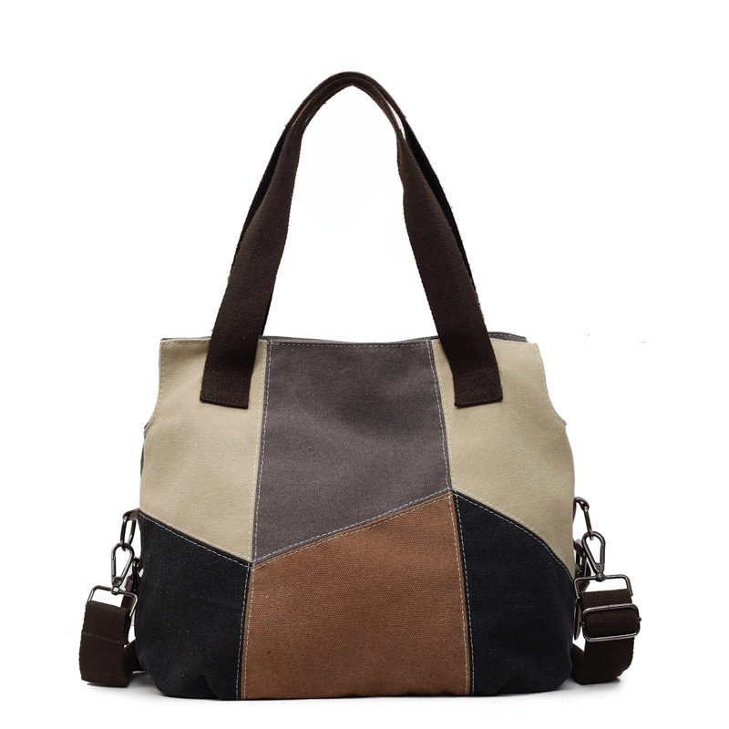 Bolso tote retro estilo de Hong Kong 2025 nuevo bolso de lona con costuras en contraste bolso de hombro bolso de mensajero de gran capacidad mujer