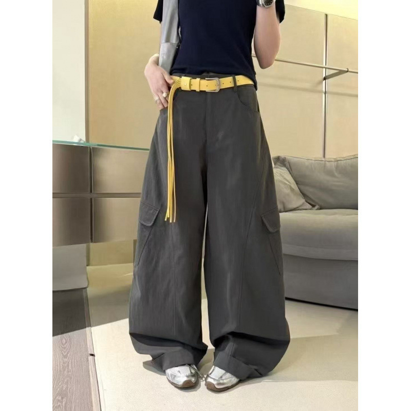 韩系复古时尚弯刀显瘦高级阔腿裤女夏款文艺范慵懒宽松洋气遮胯潮|undefined