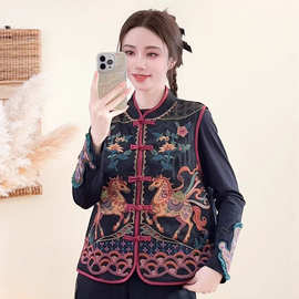 2026新款马上来福新中式刺绣马甲女立领盘扣国风背心马夹新年服