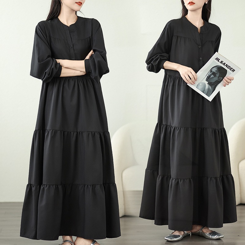 Autumn Korean and Japanese Style Ins Women's Street Flared Dress Lantern Hepburn Style Long Dress