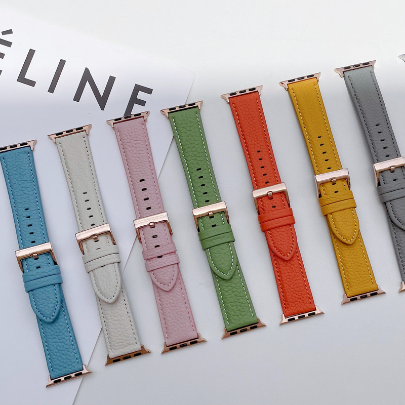 Aocado Green Litchi Strap for Apple Watch iwatch12345678SE Leather Strap Beige Aocado Green Litchi Strap for Apple Watch iwatch12345678SE Leather Strap Beige