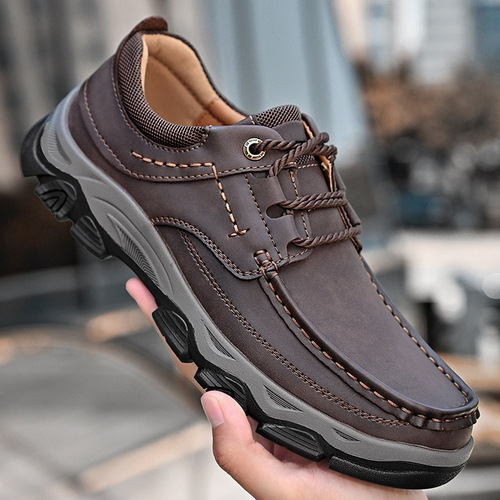 Men's Independent Store PU Wide Width Thick Sole Leather Shoes for Outdoor Leisure Hiking