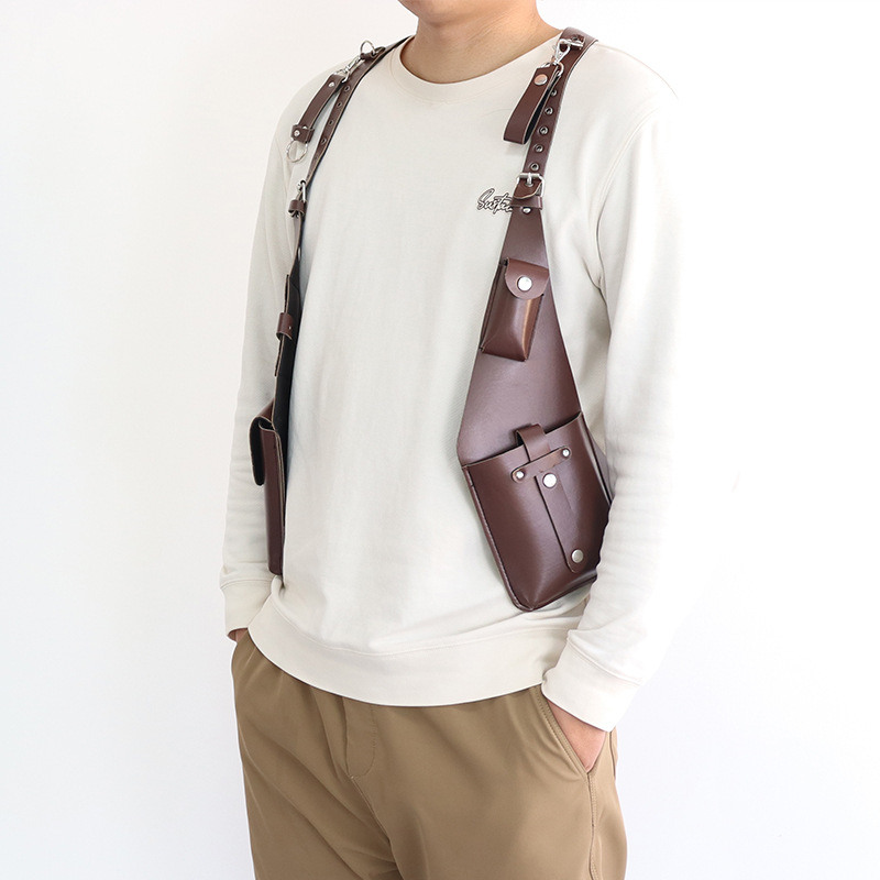 2025 Amazon Cross-border delantal europeo y americano retro PU correa de cuero para axilas bolso para hombre y mujer al aire libre para teléfono móvil