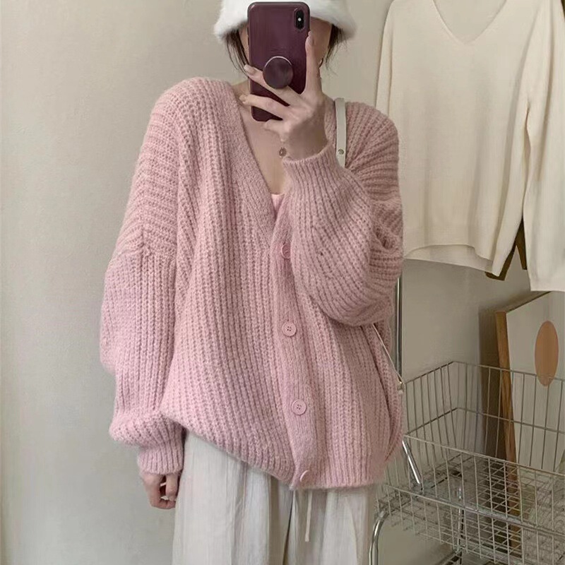 Lazy Style Thick Needle Wool Knitwear Cardigan 2024 Autum New Loose Bat Sleeve Slim Knitwear Top Lazy Style Thick Needle Wool Knitwear Cardigan 2024 Autum New Loose Bat Sleeve Slim Knitwear Top