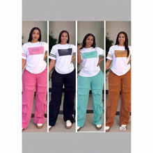 stocks2025新款亚马逊速卖通休闲时尚简约宽松裤子特色多袋两件套