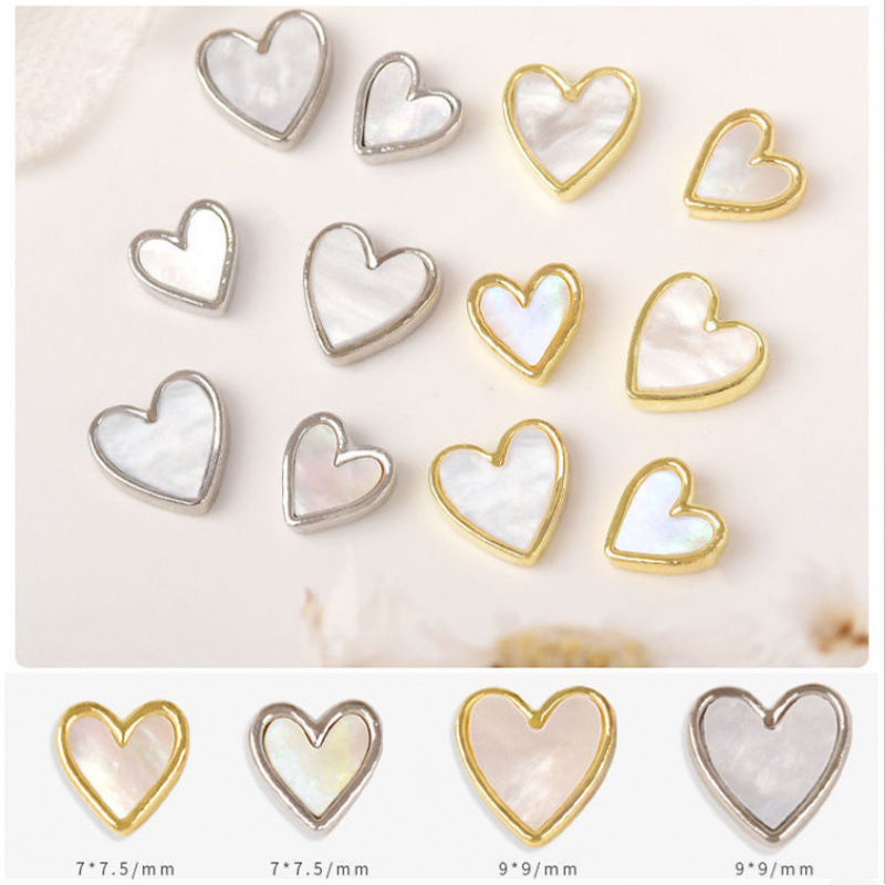 Mother-Of-Pearl Heart Nail Art Jewelry, Colorful Shell Stone, Metal Edging, Accessible Luxury Nail Accessories, Internet Celebrity Peach Heart Diamond Jewelry