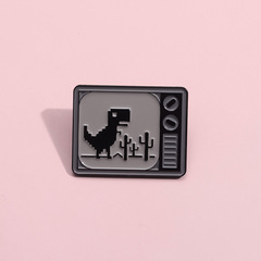 卡通創意侏羅紀恐龍黑白電視機造型金屬胸針個性百搭飾品徽章批發