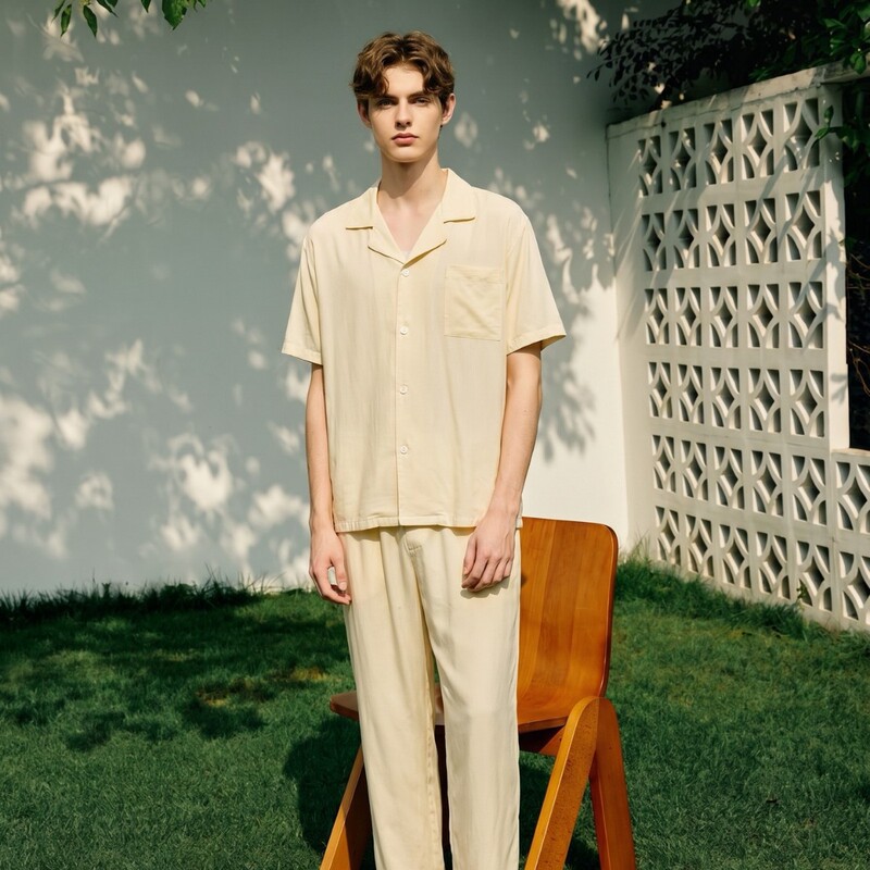 Exclusive Thin Style! Men's Bamboo Fiber Short-Sleeve and Long-Pants Pajama Set, High-End Simple Solid Color Plus-Size Loungewear Exclusive Thin Style! Men's Bamboo Fiber Short-Sleeve and Long-Pants Pajama Set, High-End Simple Solid Color Plus-Size Loungewear