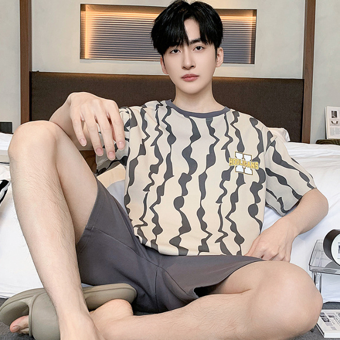 2024 algodón de punto de verano 6535 hombre cuello redondo mangas cortas pantalones cortos pijamas sueltos ropa casera casera