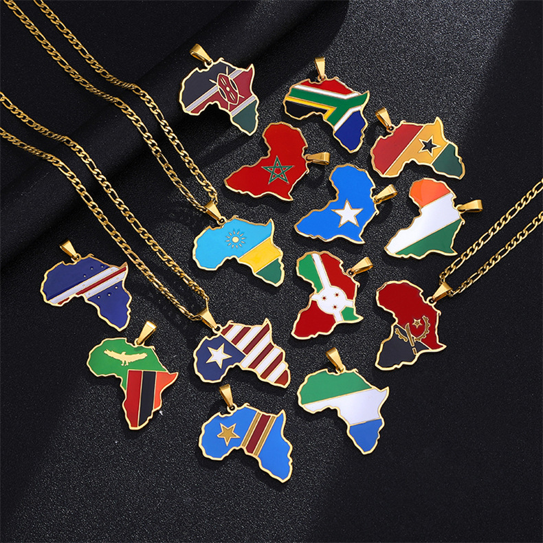 Cross-border e-commerce Amazon hip-hop jewelry Africa map Nigeria Somalia Angola stainless steel necklace Cross-border e-commerce Amazon hip-hop jewelry Africa map Nigeria Somalia Angola stainless steel necklace