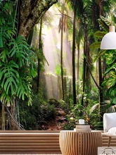 森林壁纸热带雨林东南亚丛林植物壁画绿色树林墙布大自然背景墙纸