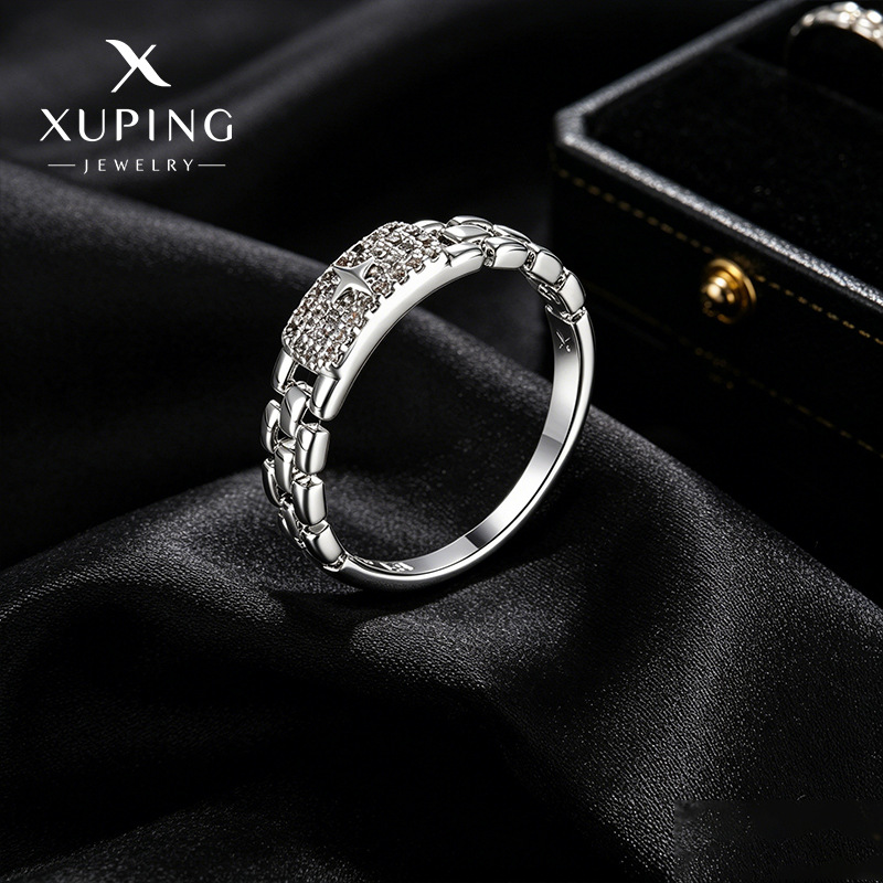 Xuping gemas artificiales anillo de diseño simple y elegante anillo de aleación de cobre brillante joyas de nicho al por mayor