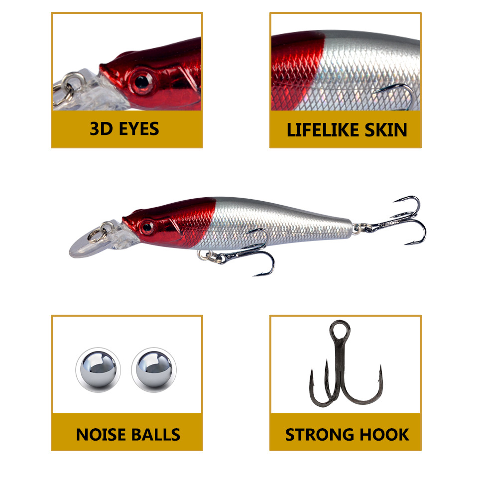 Sinking Minnow Fishing Lures 80mm 9g Hard Plastic Baits Fresh Water Bass Swimbait Tackle Gear