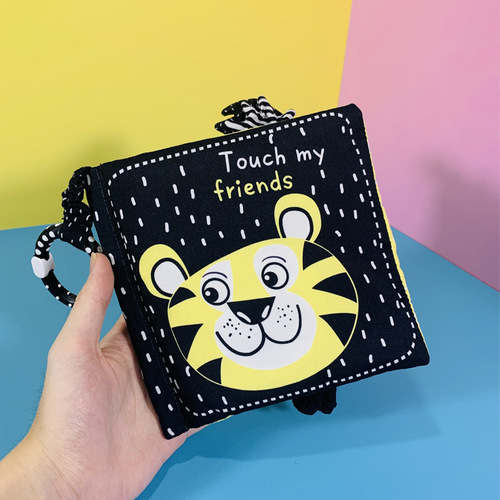 New red and black scenario baby cloth book, baby cartoon animals, five-page cloth book with BB device