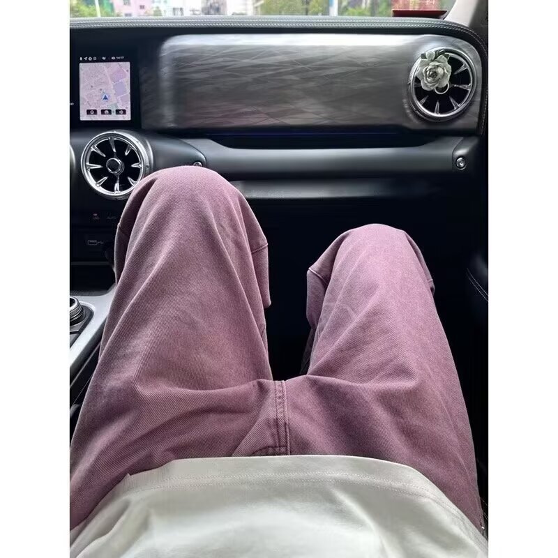Purple Jeans Men's Straight Loose Washed Vintage American Style High Street Vibe Trendy Brand All-match Casual Pants