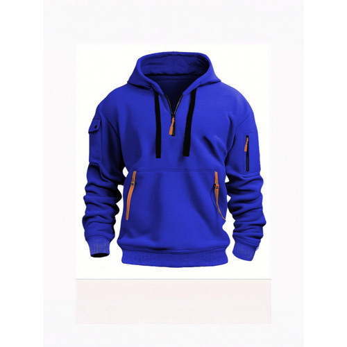 Year Spring Men's Hooded Sweatshirt Zipper Multi-Pocket Pullover Shirt Men's Sports Casual