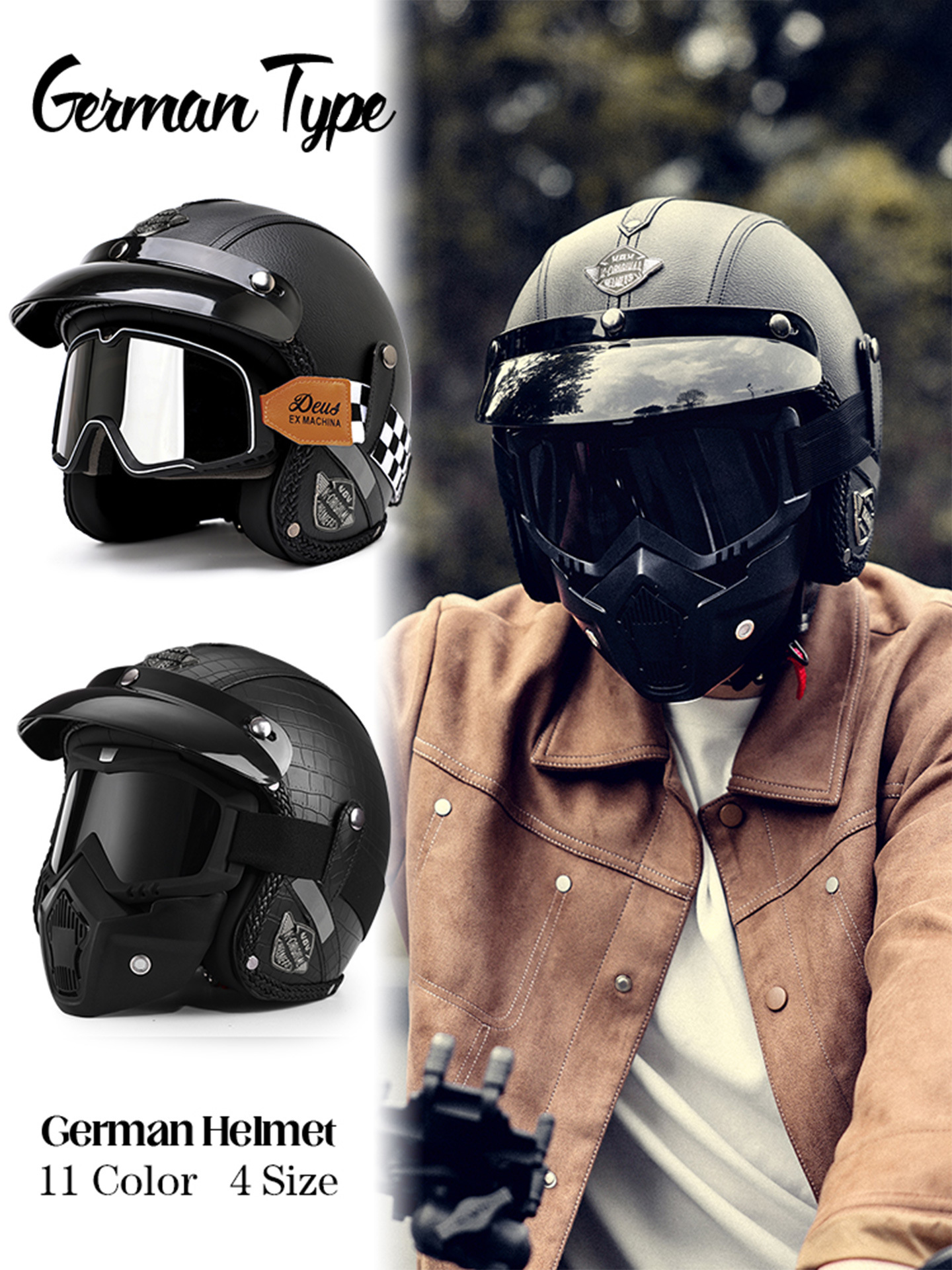 Motuoche 3C Certified Retro Motorcycle Helmet Electric Scooter Summer Riding 3/4 Helmet (Car helmet) - single-helmet-only-m