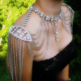 Fashion rhinestone multi-layer tassel shoulder chain water drop pendant diamond-embedded high-grade European and American sexy body chain bridal accessories