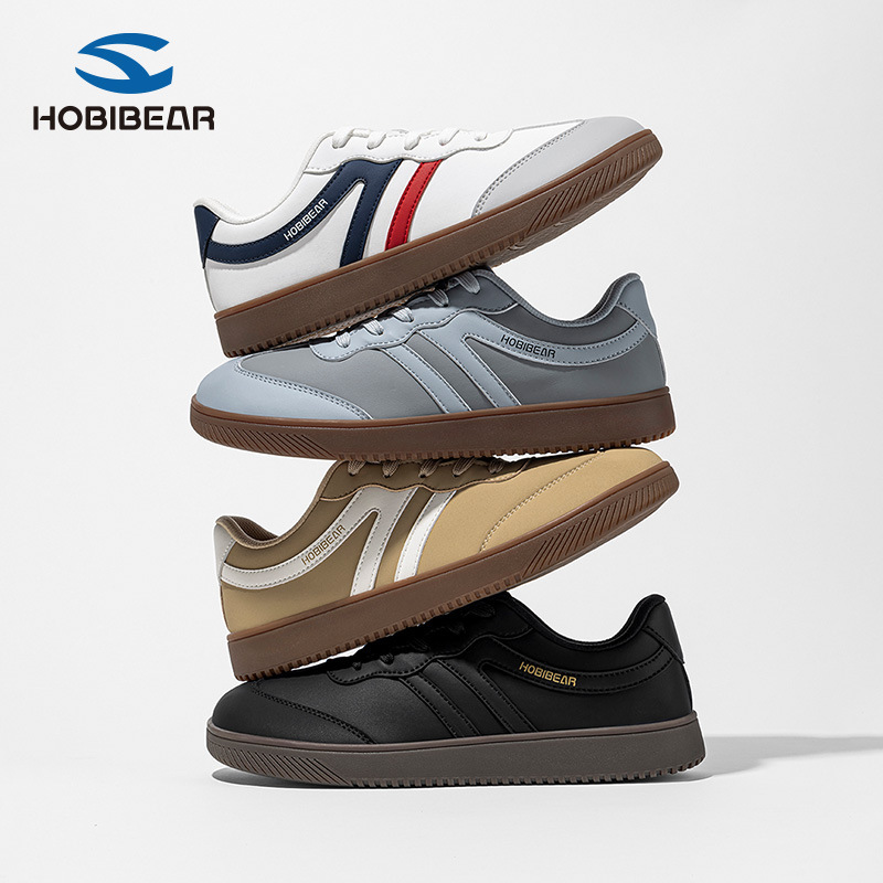 Hobibear Leather Wide-Toe Shoes Flats Casual Moral Training Shoes Lace-Up Lightweight Retro Style Sports Shoes Factory Direct Sale