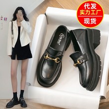 厚底乐福鞋女2024年新款夏款女鞋春秋英伦风百搭小皮鞋黑色jK