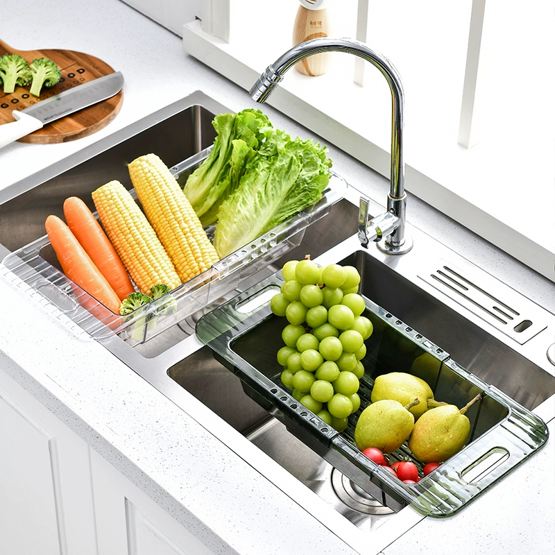 Sink storage rack Household kitchen telescopic drain basket Fruit and vegetable basket dish washing chopsticks multi-functional washing basket drain rack