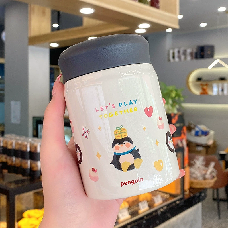 Handheld Measuring Cup, Cute Cartoon Kids Stainless Steel & Glass, 320 ml