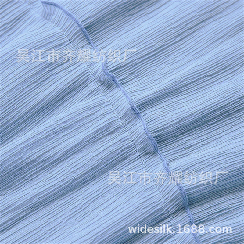 单丝人棉黏胶雪尼尔横条提花微皱风格锦纶单丝人造丝褶皱女装面料