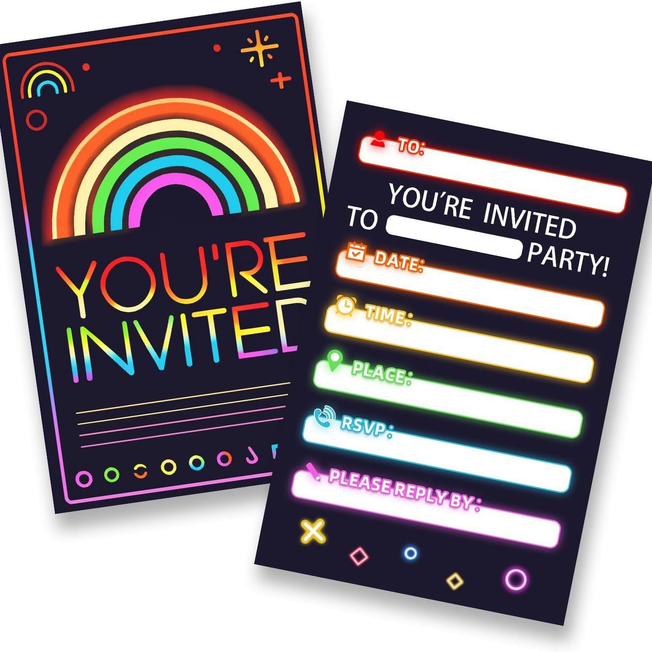 亚马逊爆款七彩霓虹灯派对邀请函支持各类节日活动卡片定 制批发