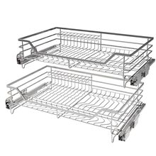 厨房拉篮双层抽屉式碗架调味品橱柜内置碗篮开门式碗篮收纳