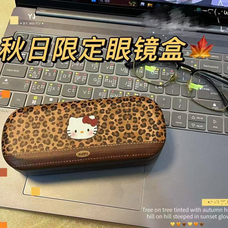 New Leopard Print Glasses Case, Cartoon Kt Cat Glasses Case, Anti-Pressure Iron Glasses Case, Can Be Customized with Logo