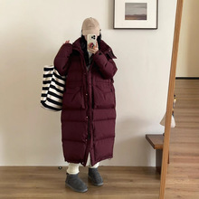 高端实体店新款长款过膝白鸭绒羽绒服女外套宽松简约保暖连帽显瘦