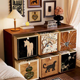 中古风收纳箱卡莱克格子柜非藤编收纳盒整理盒子布艺收纳筐