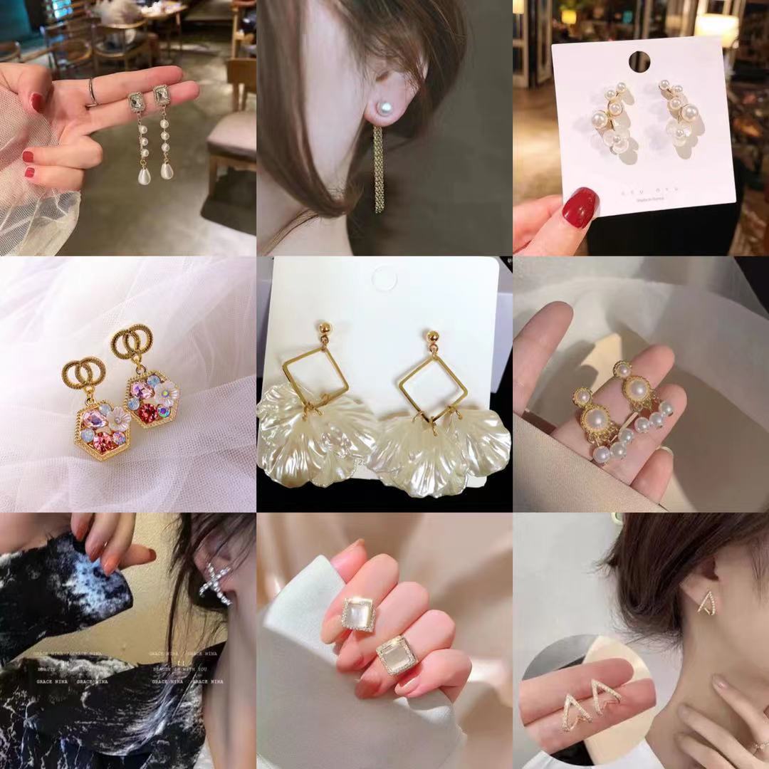 925 Silver needle Cross border Net Red fairy Earrings Explosive money Ear Studs Earrings 2021 summer Versatile Earrings wholesale