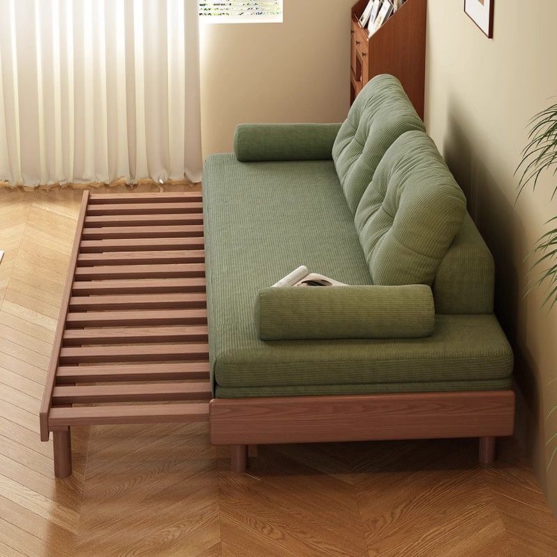 New Ash Wood Sofa Bed Folding Dual-Purpose Small Apartment Living Room Single and Double Corduroy Solid Wood Sofa Bed