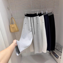 【工厂现货】高腰阔腿弯刀裤女2025秋季新款撞色抽绳休闲百搭卫裤