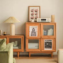 实木书柜带门置物柜玻璃日式家具藤编储物柜杂志柜简约现代边柜