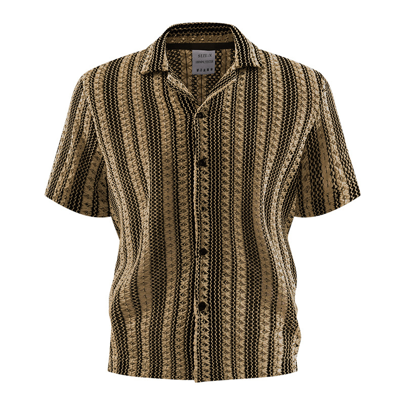 2026 verano transfronterizo Amazon 3D hombre suéter de manga corta jersey cardigán de punto camisa de manga corta de solapa